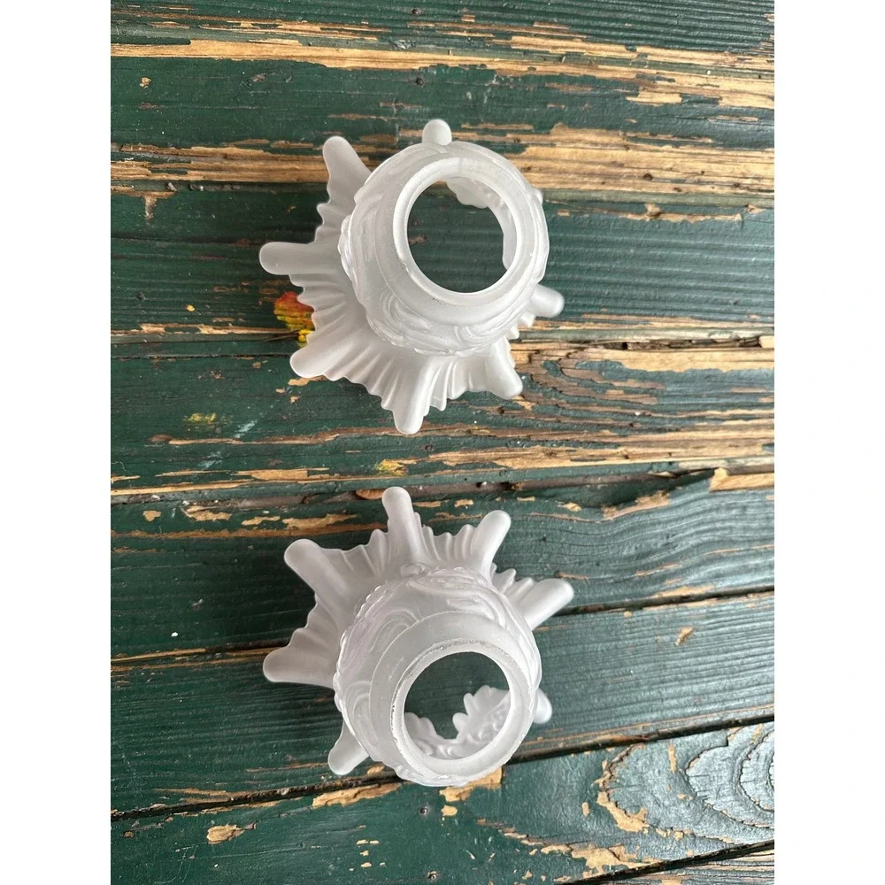 Vintage Frosted Glass Ruffled Lamp Shades Pair Floral Embossed Tulip 2.25 Fitter